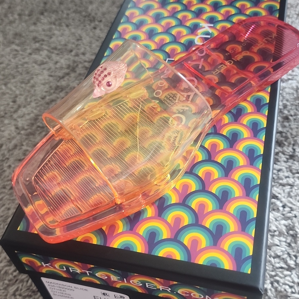 Iridescent Pink Jelly Slide Sandals Madison Kurtgeiger New With The Box - Picture 13 of 13